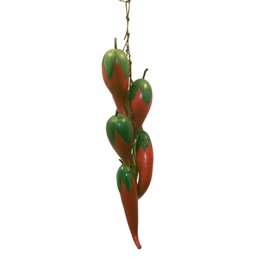 Chili Pepper Gourds Wall Hanging Hand-painted Leather Strap Red Green